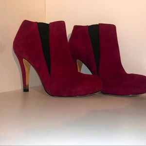 Red and black velvet booties/ ankle boots